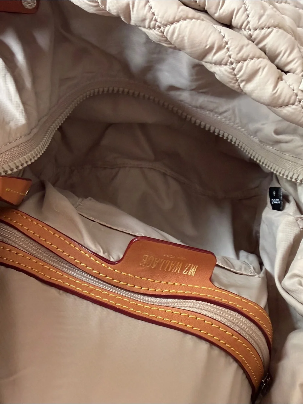 Light Taupe Quilted Tote Bag with Cream Trim